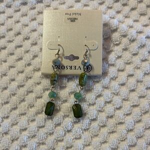 Versona Green Multi-Bead Drop Earrings with Faceted Accents